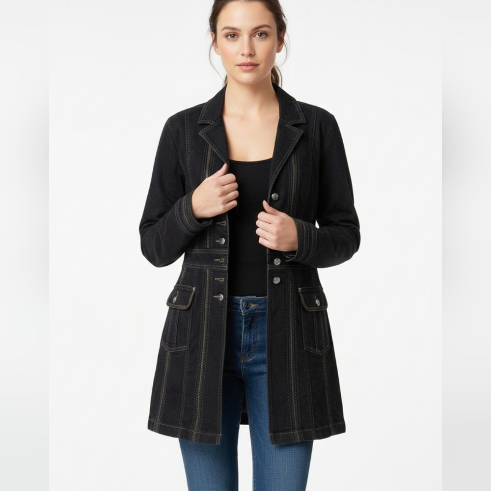 Motto Black Denim Jacket Boho Military Punk Western Retro M